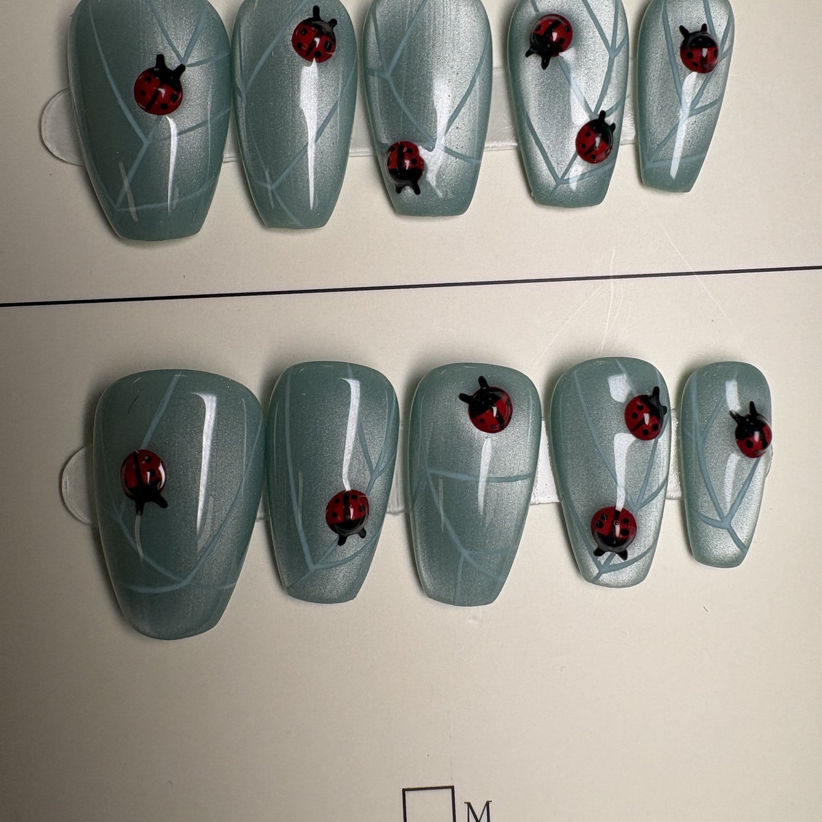 Lucky Ladybug press on nails, coffin. Ready to ship set by GN Collections.