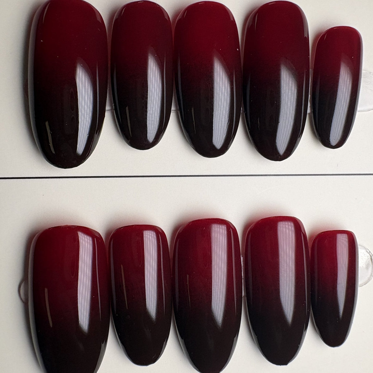 Red Velvet press on nails, medium almond. Ready to ship set by GN Collections.