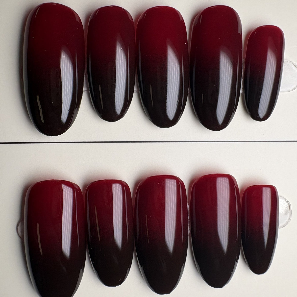 Red Velvet press on nails, medium almond. Ready to ship set by GN Collections.