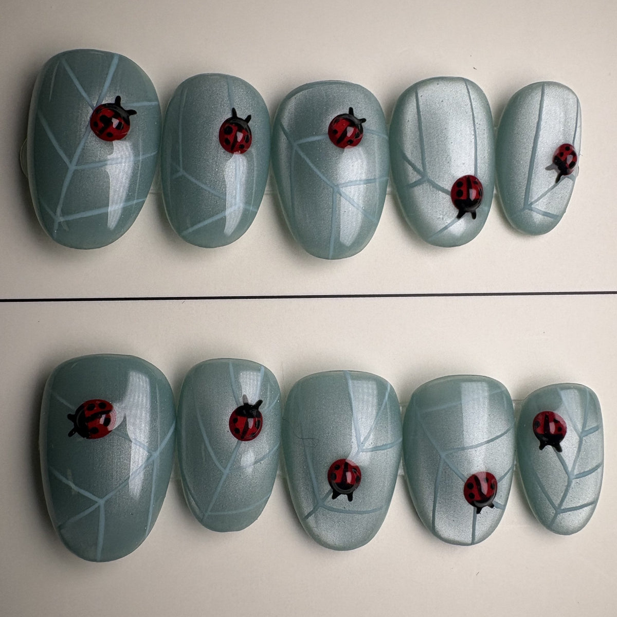 Lucky Ladybug press on nails, short round. Ready to ship set by GN Collections.
