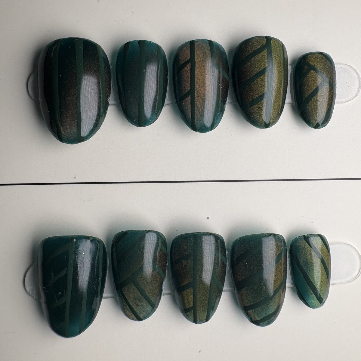 Evergreen press on nails, short round. Ready to ship set by GN Collections.