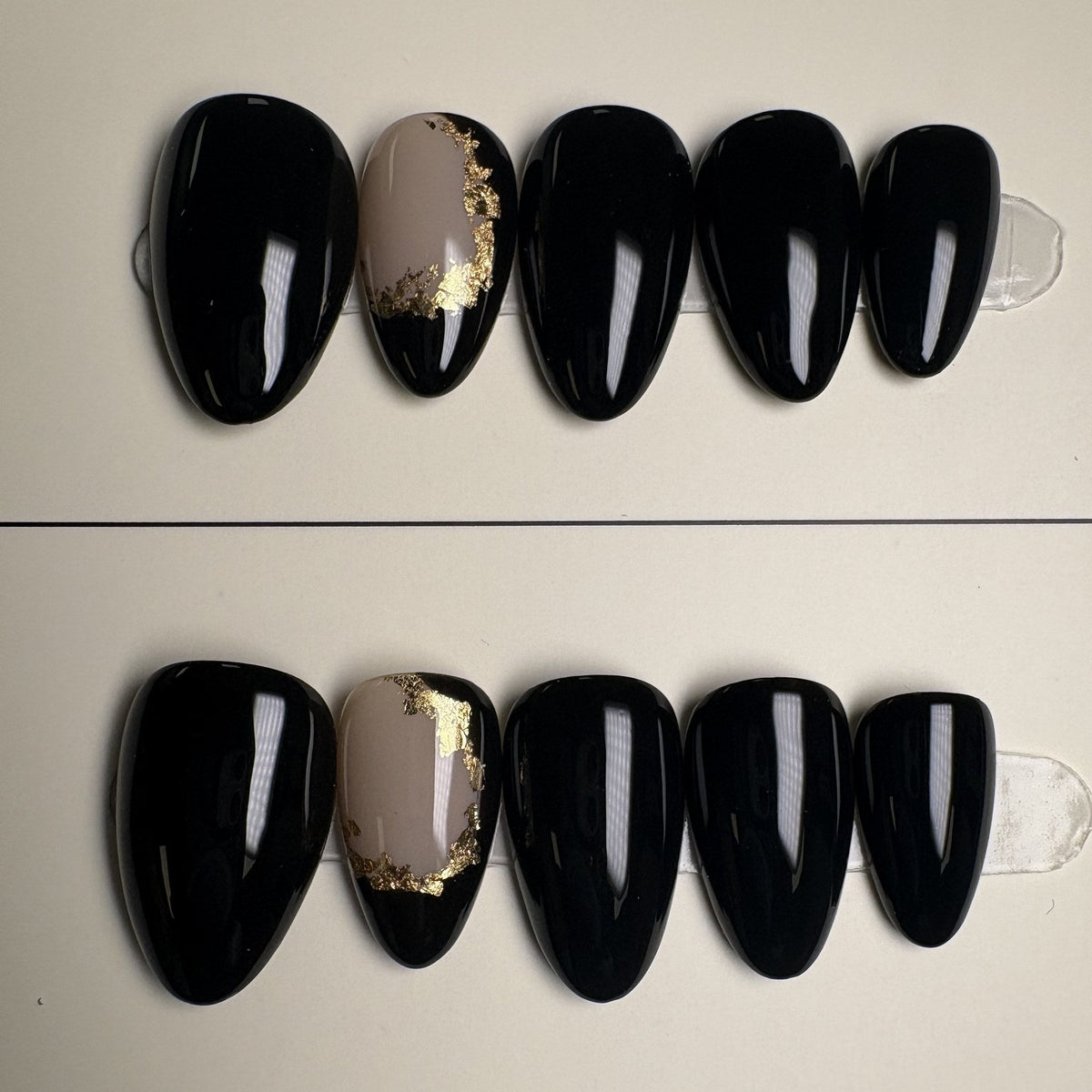 Black Tie press on nails, medium almond. Ready to ship set by GN Collections.
