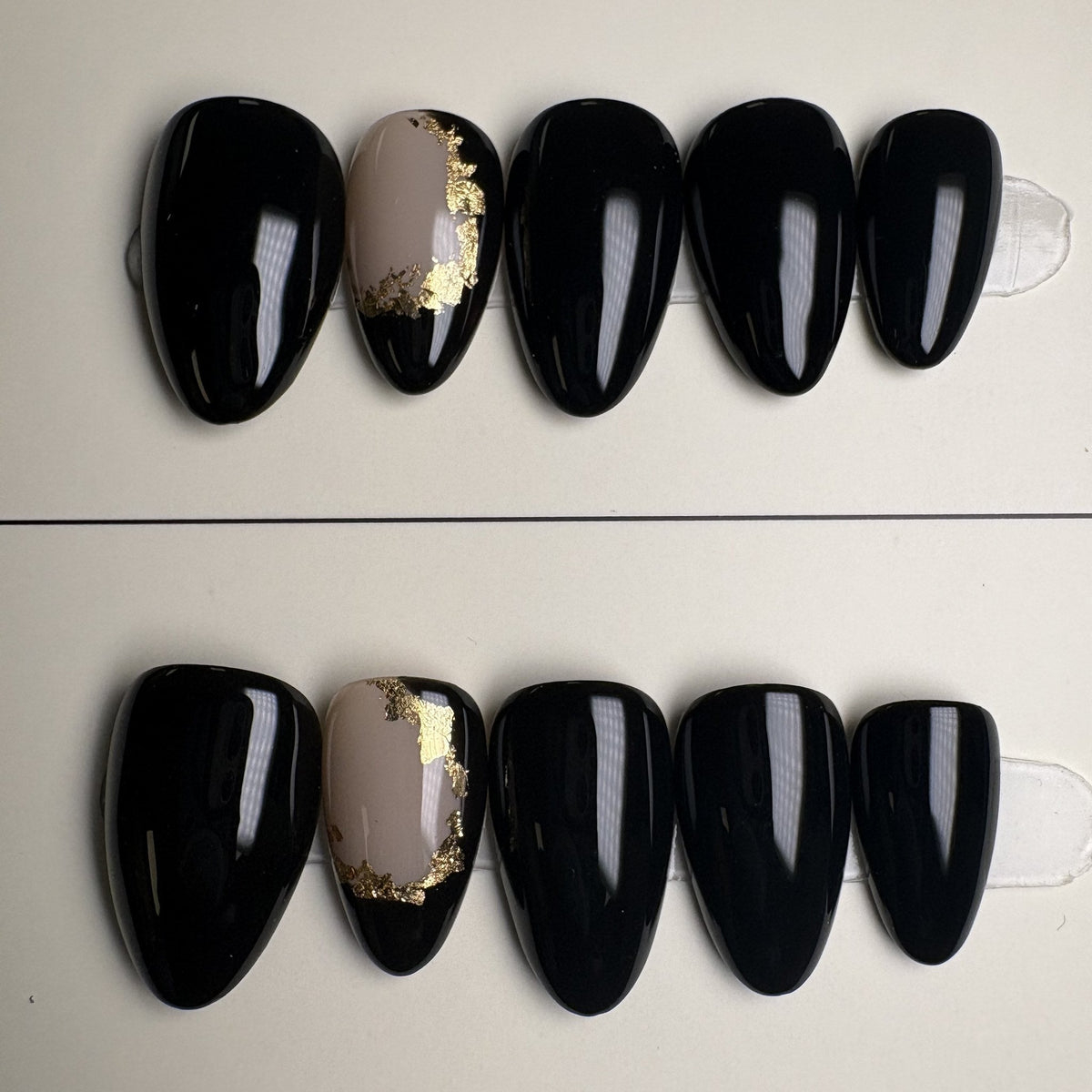 Black Tie press on nails, medium almond. Ready to ship set by GN Collections.